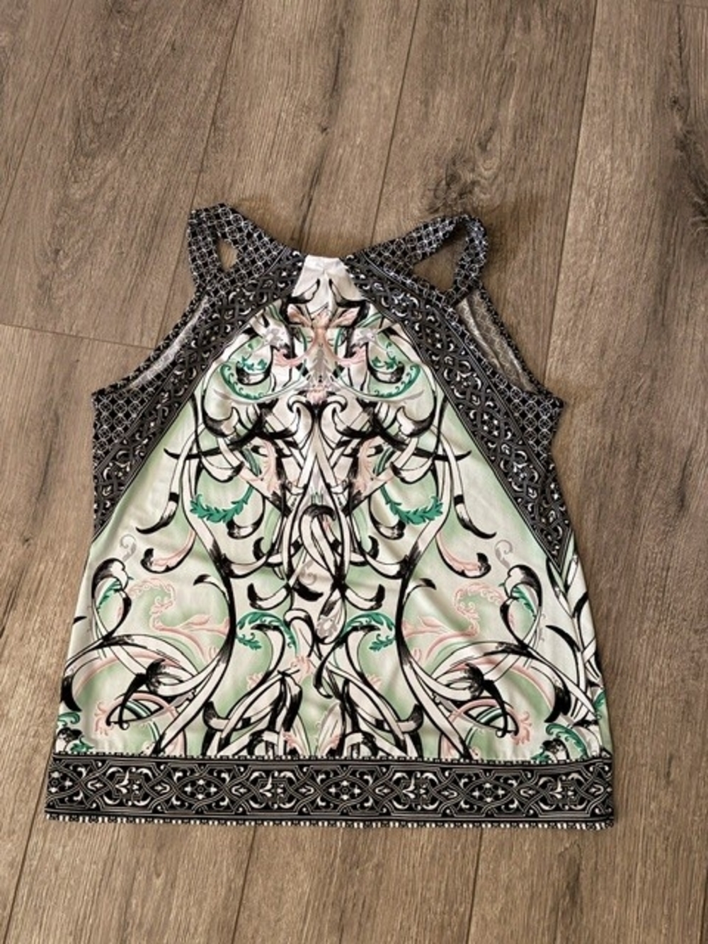 White House Black Market Black Cream Printed Halter Camisole - Picture 4 of 7